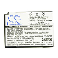 Battery for Kodak EasyShare V530 EasyShare V530 Zoom EasyShare V603 EasyShare V603 Zoom KLIC-7002